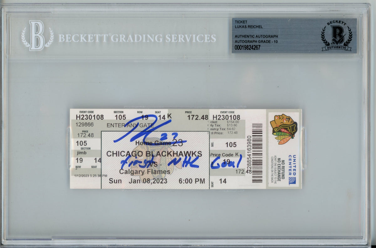 Lukas Reichel Chicago Blackhawks Signed Card - 1/8/23 1st NHL Goal Ticket Beckett Beckett-Powers Sports Memorabilia