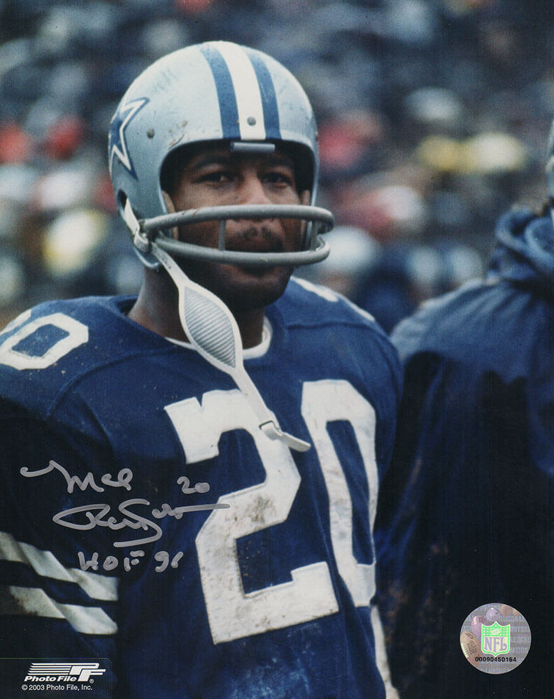 Mel Renfro Autographed Dallas Cowboys Blue Jersey On Sideline 8x10 Photo with HOF'96-Powers Sports Memorabilia