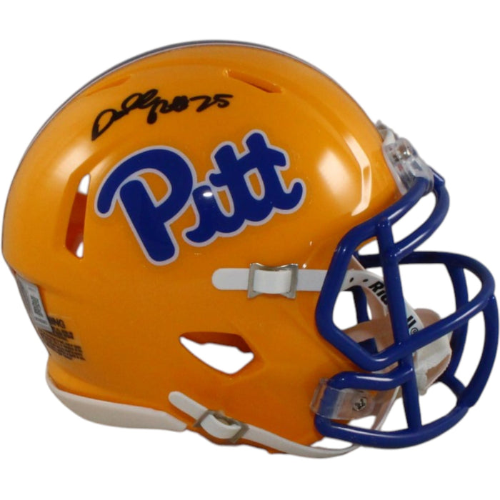 Darrelle Revis Signed Pittsburgh Panthers Mini Helmet – Yellow – Beckett Witness Authenticated-Powers Sports Memorabilia