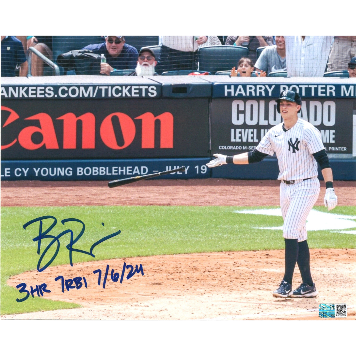 Ben Rice Yankees Signed Inscribed 3 HR 8x10 Photo-Powers Sports Memorabilia