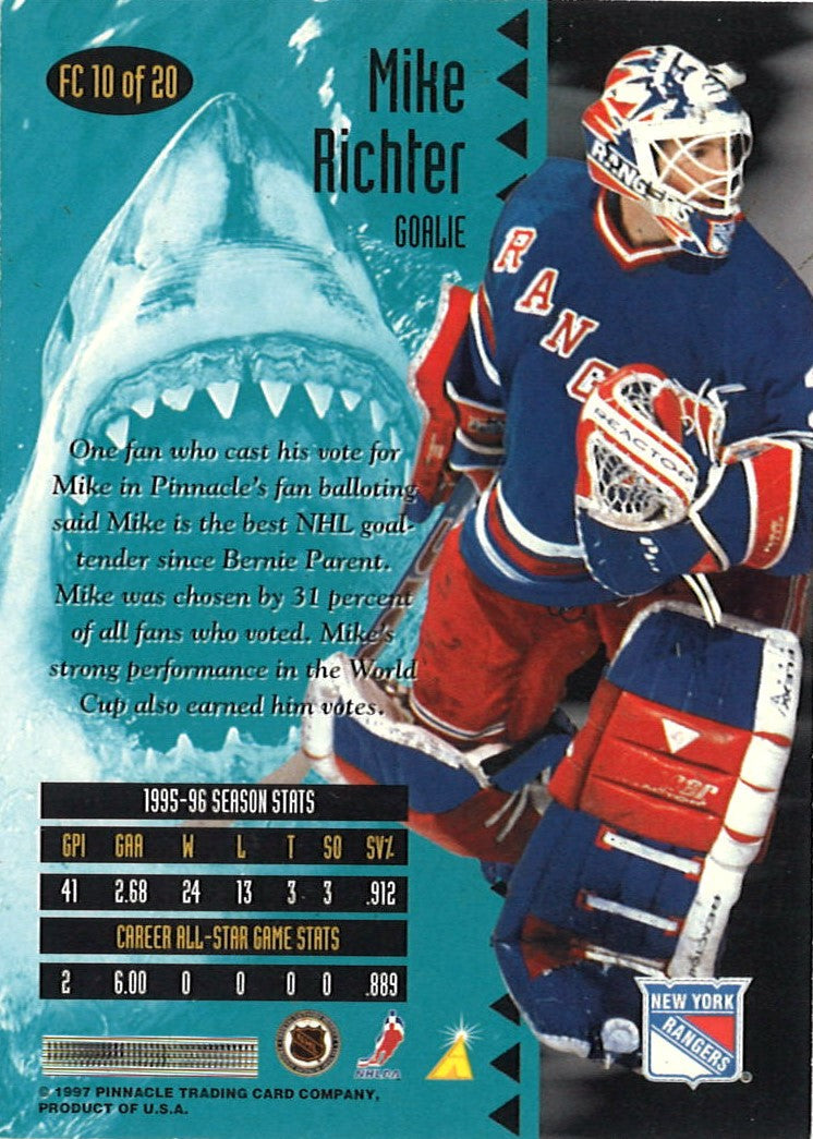 Mike Richter New York Rangers Signed 1997 Pinnacle Fantasy Fans Choice (FC #10 of 20) Hockey Card-Powers Sports Memorabilia