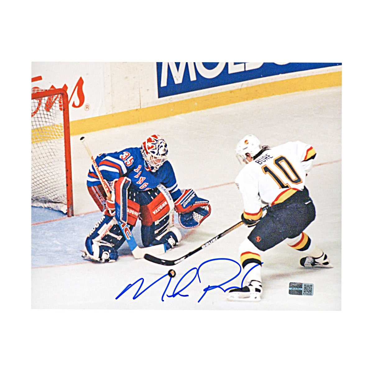 Mike Richter New York Rangers Signed Save vs Bure 8x10 Photo-Powers Sports Memorabilia