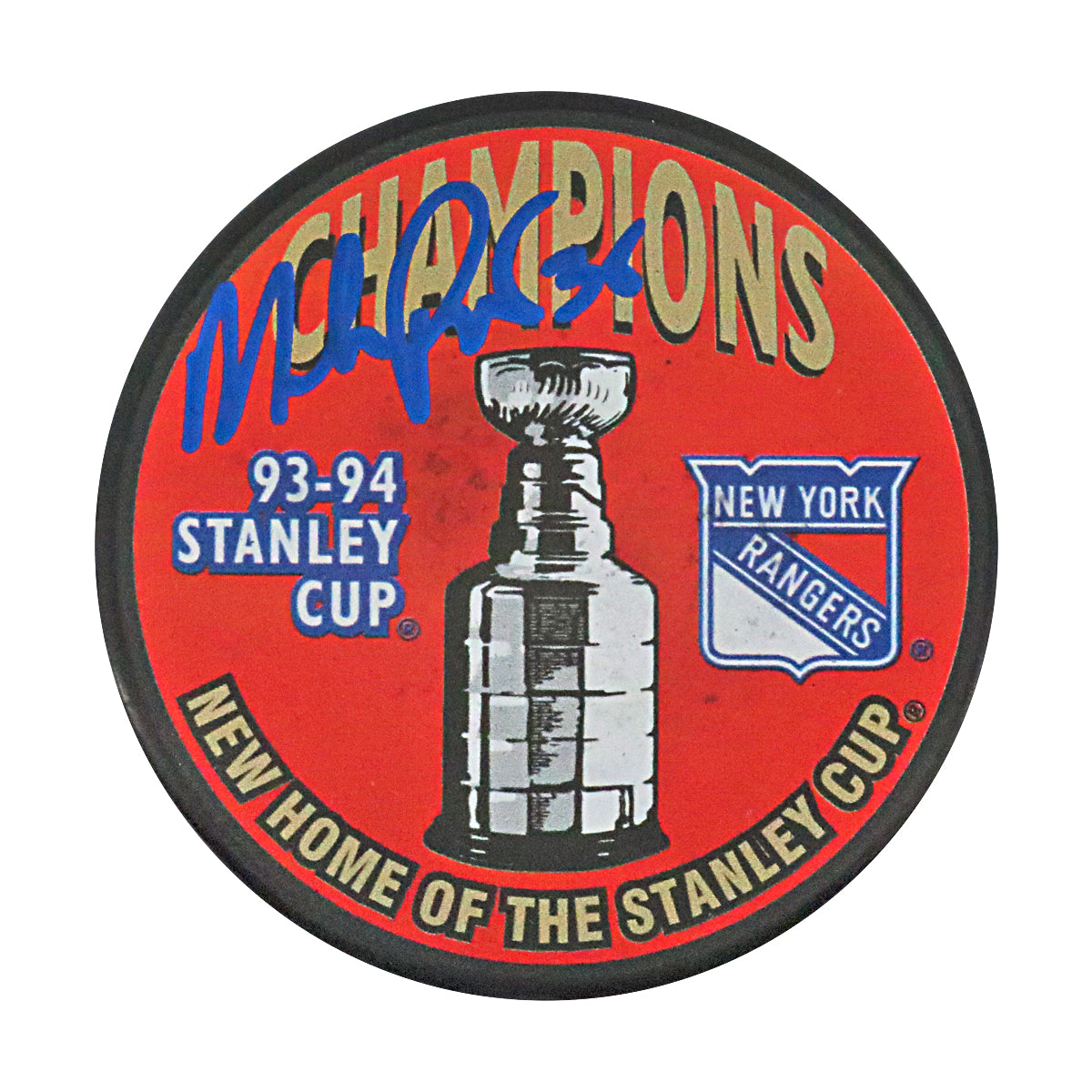 Mike Richter New York Rangers Signed 93-94 Stanley Cup Champions Puck