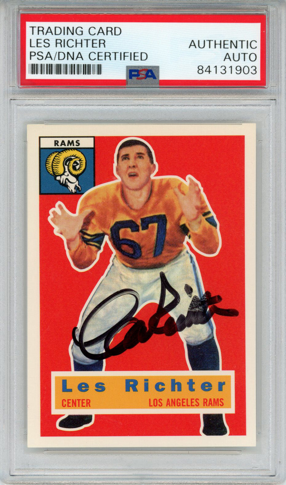 Les Richter Los Angeles Rams Signed Card - 1956 Topps #30 PSA Slab PSA-Powers Sports Memorabilia