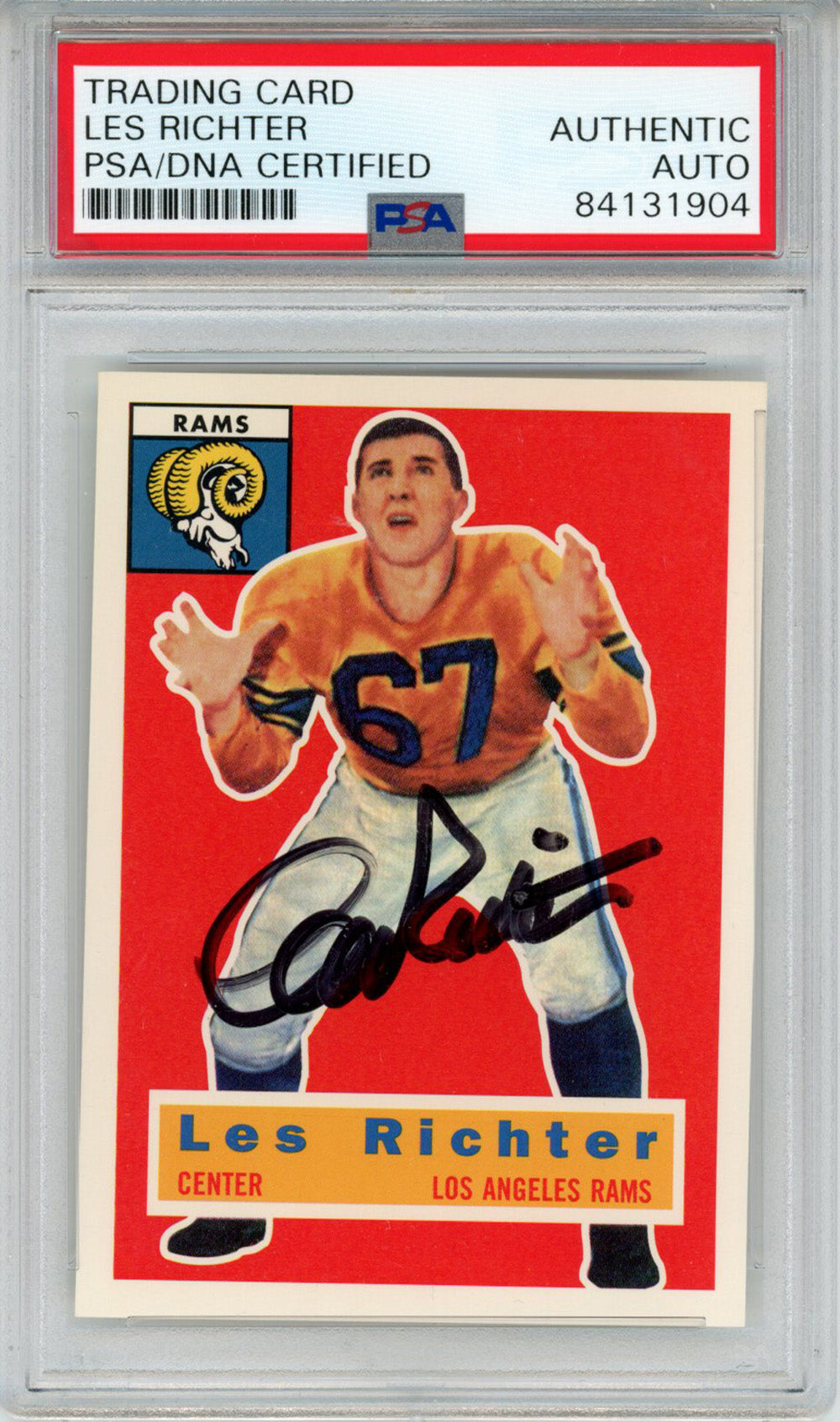 Les Richter Los Angeles Rams Signed Card - 1956 Topps #30 PSA Slab PSA - 43633-Powers Sports Memorabilia