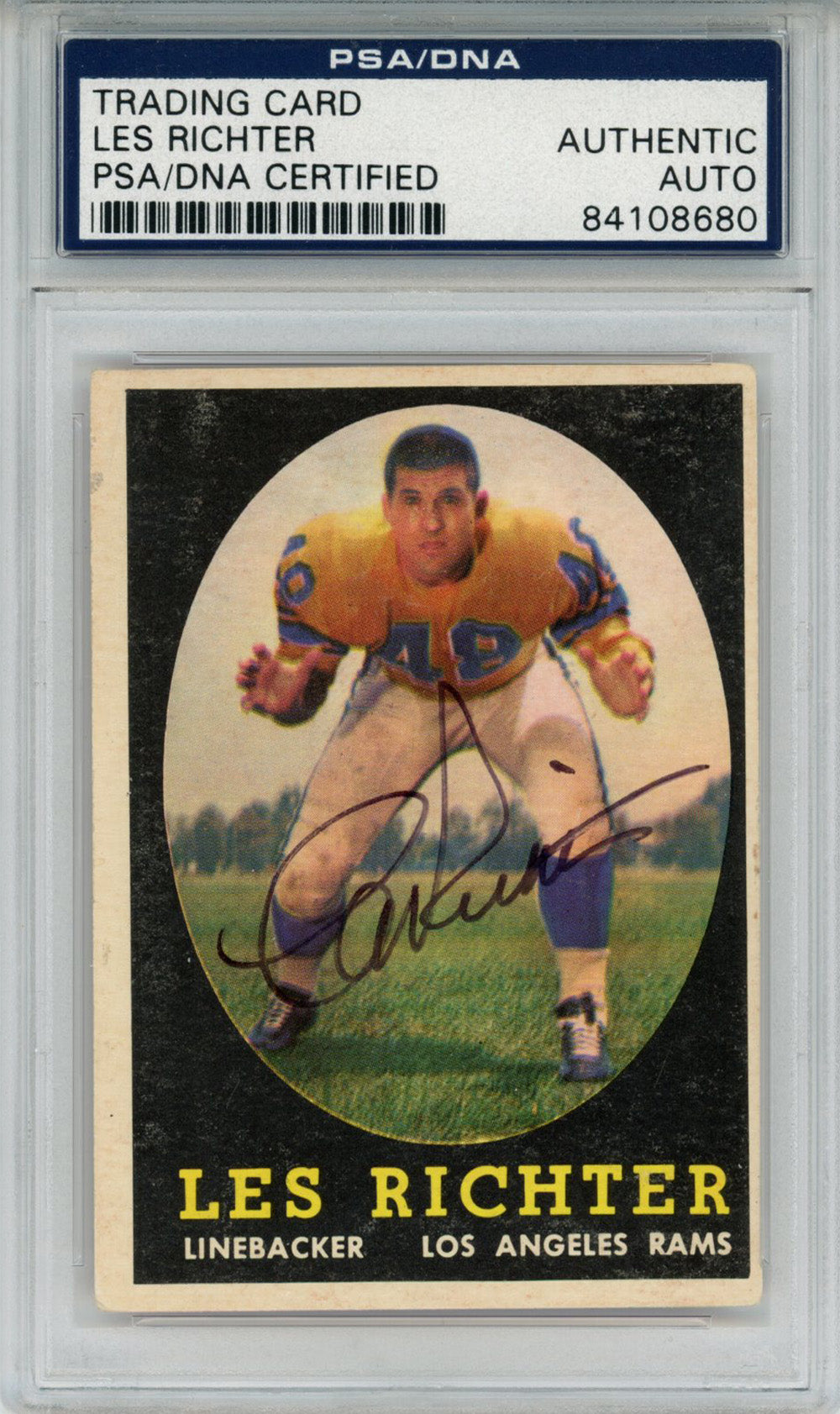 Les Richter Los Angeles Rams Signed Card - 1958 Topps #105 PSA Slab PSA-Powers Sports Memorabilia