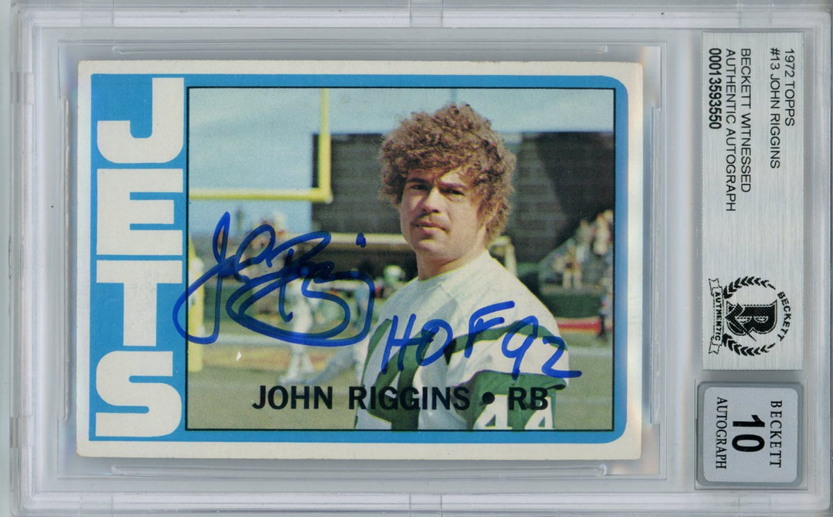 John Riggins New York Jets Signed Card - 1972 Topps #13 Rookie HOF Beckett Slab Beckett-Powers Sports Memorabilia