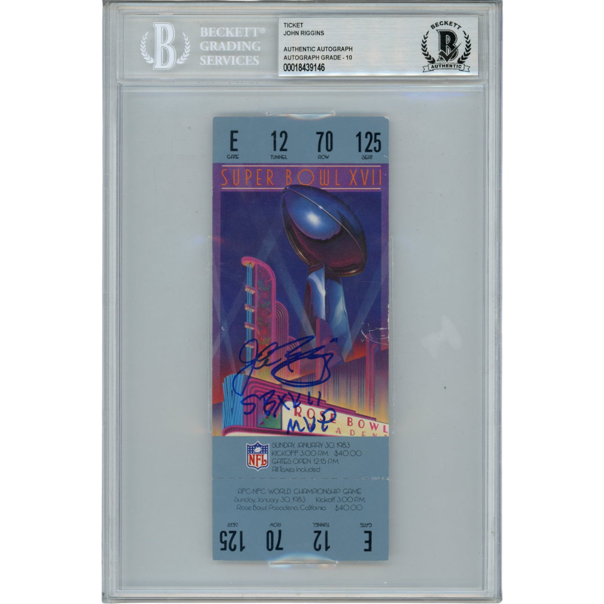 John Riggins Washington Redskins Signed Card - Super Bowl XVII Ticket MVP Beckett Beckett-Powers Sports Memorabilia
