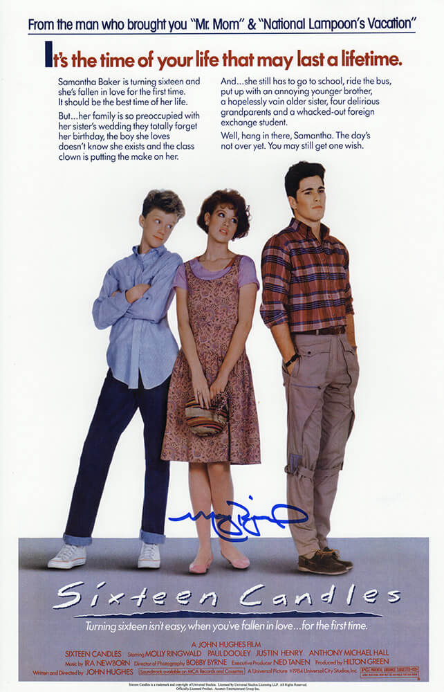 Molly Ringwald Autographed Sixteen Candles 11x17 Movie Poster (In Blue)-Powers Sports Memorabilia