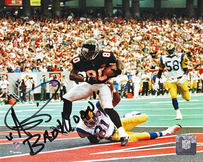 Andre Rison Autographed Atlanta Falcons TD Endzone Catch 8x10 Photo with Bad Moon (Black Ink)-Powers Sports Memorabilia