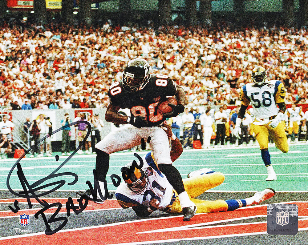 Andre Rison Autographed Atlanta Falcons TD Endzone Catch 8x10 Photo with Bad Moon (Black Ink)-Powers Sports Memorabilia