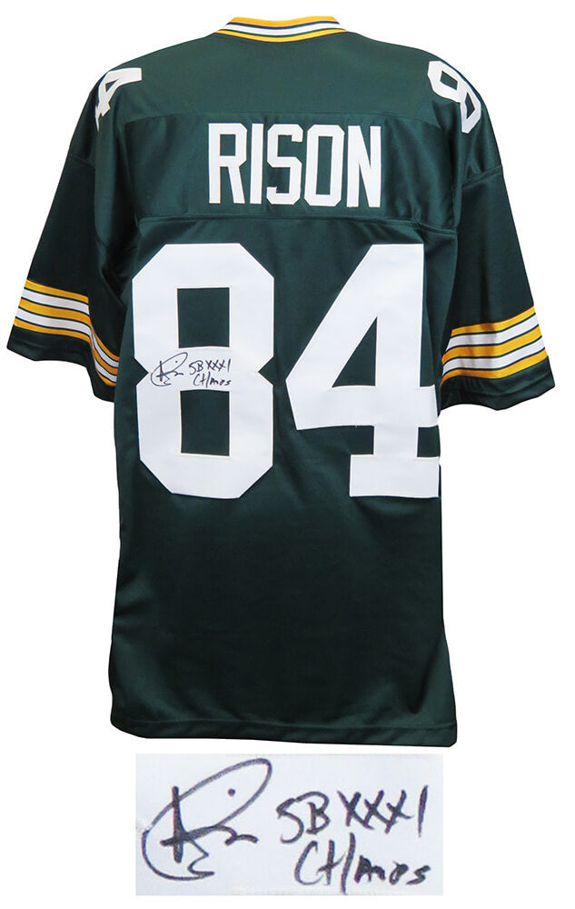 Andre Rison Autographed Green Custom Jersey with SB XXXI Champs (Autographed Middle of #8)-Powers Sports Memorabilia