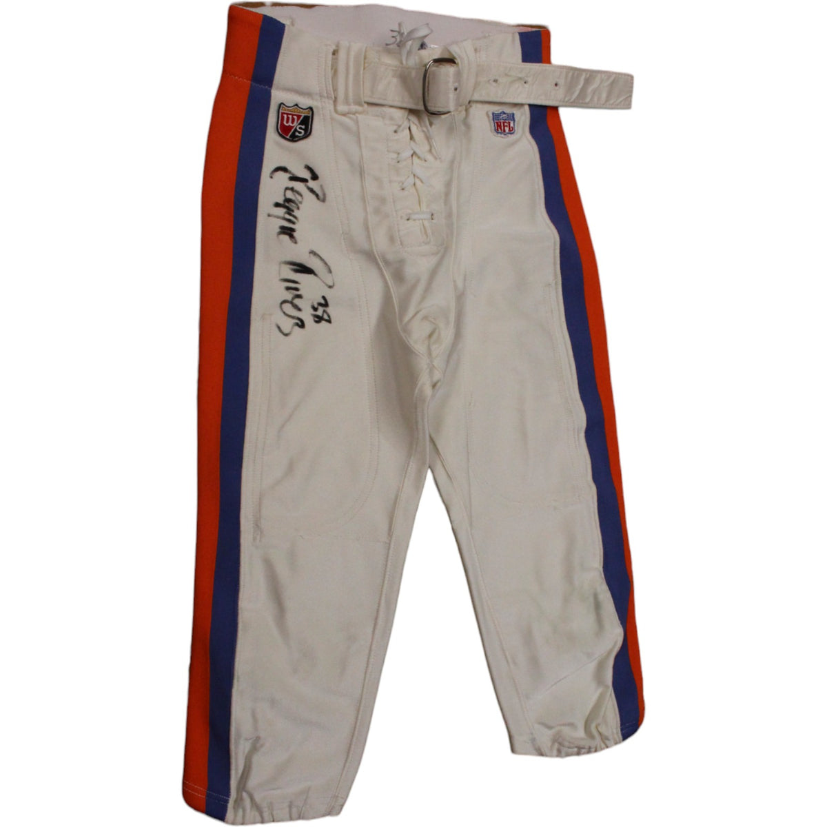 Reggie Rivers Denver Broncos Signed Guitar - Game Used Wilson 32 White Pants Beckett Beckett-Powers Sports Memorabilia