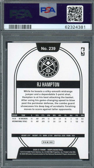 RJ Hampton 2020 Panini Hoops Basketball Rookie Card RC #239 PSA 9-Powers Sports Memorabilia