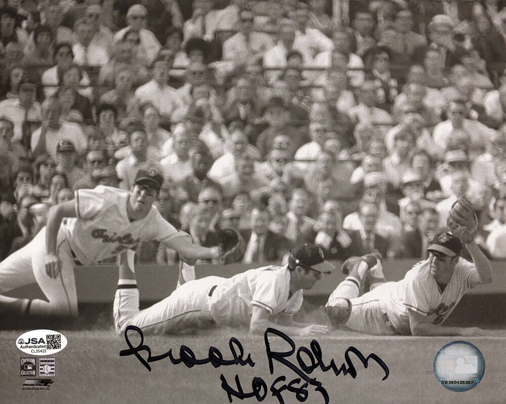 Brooks Robinson Autographed Baltimore Orioles Triple Diving Image 8x10 Photo with HOF'83 - (JSA)-Powers Sports Memorabilia