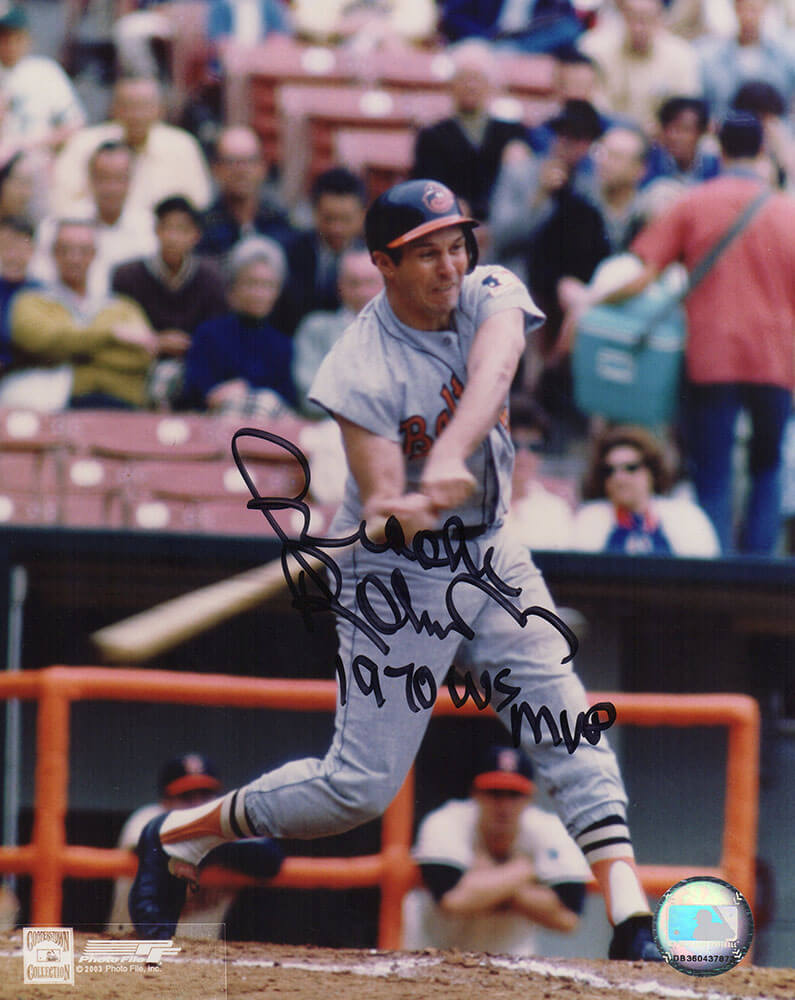Brooks Robinson Autographed Baltimore Orioles Batting 8x10 Photo with 1970 WS MVP-Powers Sports Memorabilia