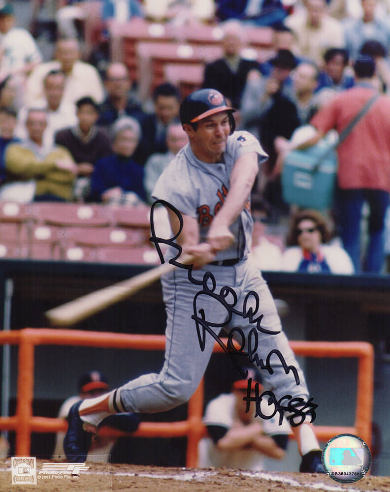 Brooks Robinson Autographed Baltimore Orioles Batting 8x10 Photo with HOF'83-Powers Sports Memorabilia