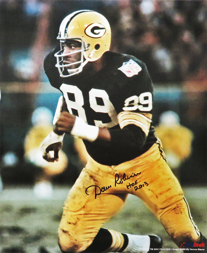 Dave Robinson Autographed Green Bay Packers Action 16x20 Photo with HOF 2013-Powers Sports Memorabilia