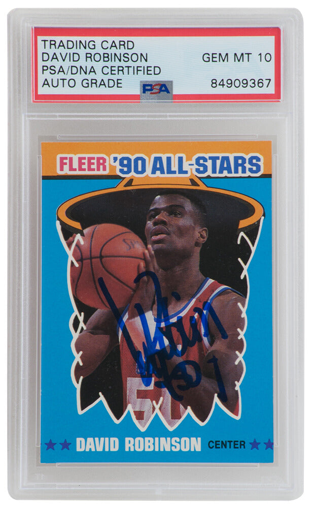 David Robinson Autographed San Antonio Spurs 1990 91 Fleer All-Star Basketball Sticker Card #10 (PSA- Autographed Grade 10)-Powers Sports Memorabilia