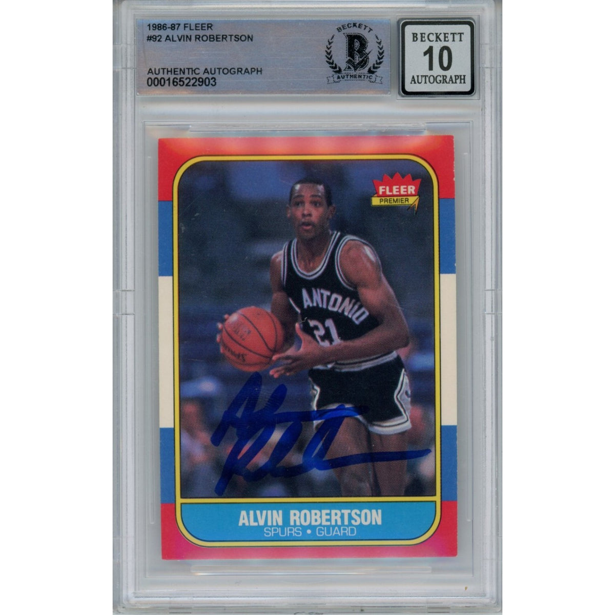 Alvin Robertson San Antonio Spurs Signed Card - 1986-87 Fleer 92 10 Grade Beckett Beckett-Powers Sports Memorabilia