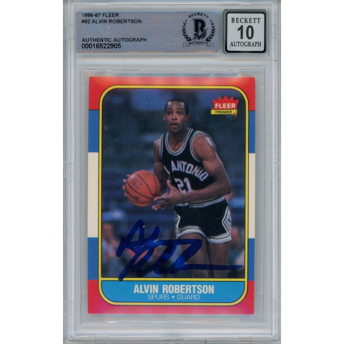 Alvin Robertson San Antonio Spurs Signed Card - 1986-87 Fleer 92 10 Grade Beckett Beckett - 47022-Powers Sports Memorabilia