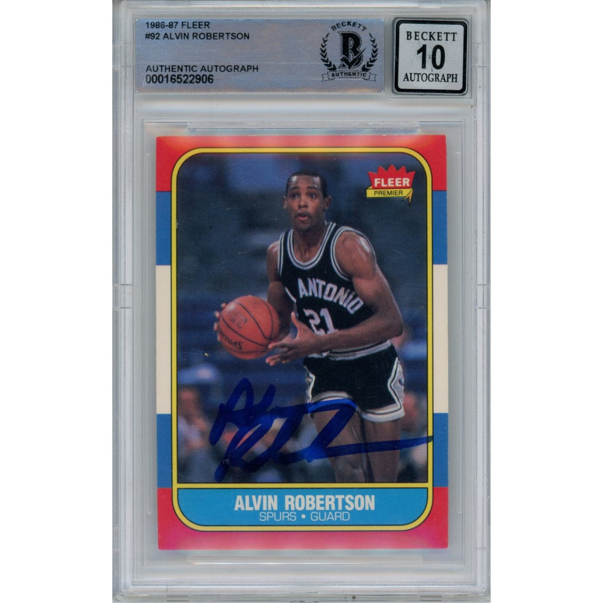 Alvin Robertson San Antonio Spurs Signed Card - 1986-87 Fleer 92 10 Grade Beckett Beckett - 47027-Powers Sports Memorabilia