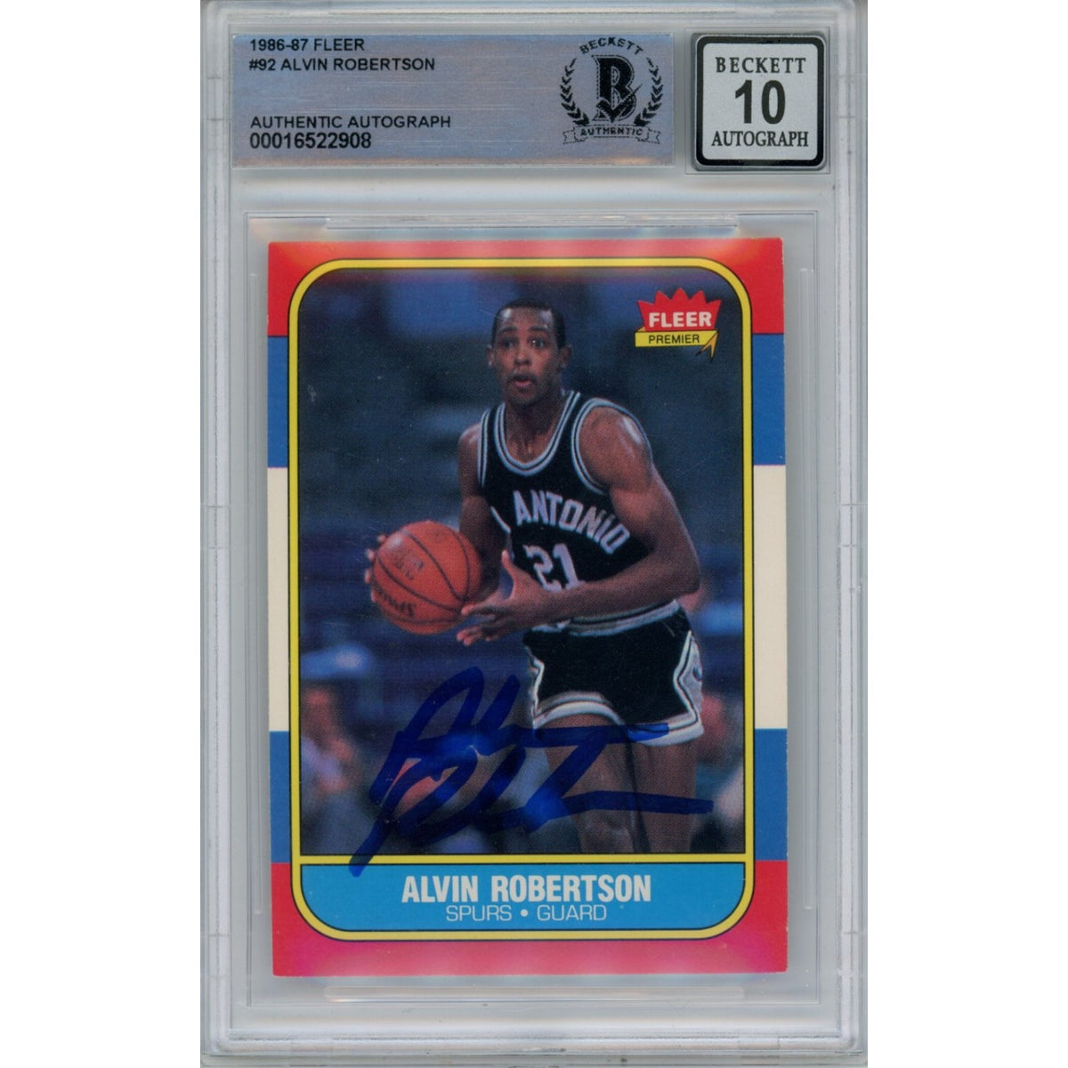 Alvin Robertson San Antonio Spurs Signed Card - 1986-87 Fleer 92 10 Grade Beckett Beckett - 47046-Powers Sports Memorabilia