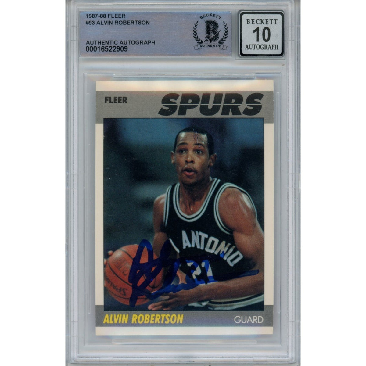Alvin Robertson San Antonio Spurs Signed Card - 1987-88 Fleer 93 10 Grade Beckett Beckett-Powers Sports Memorabilia