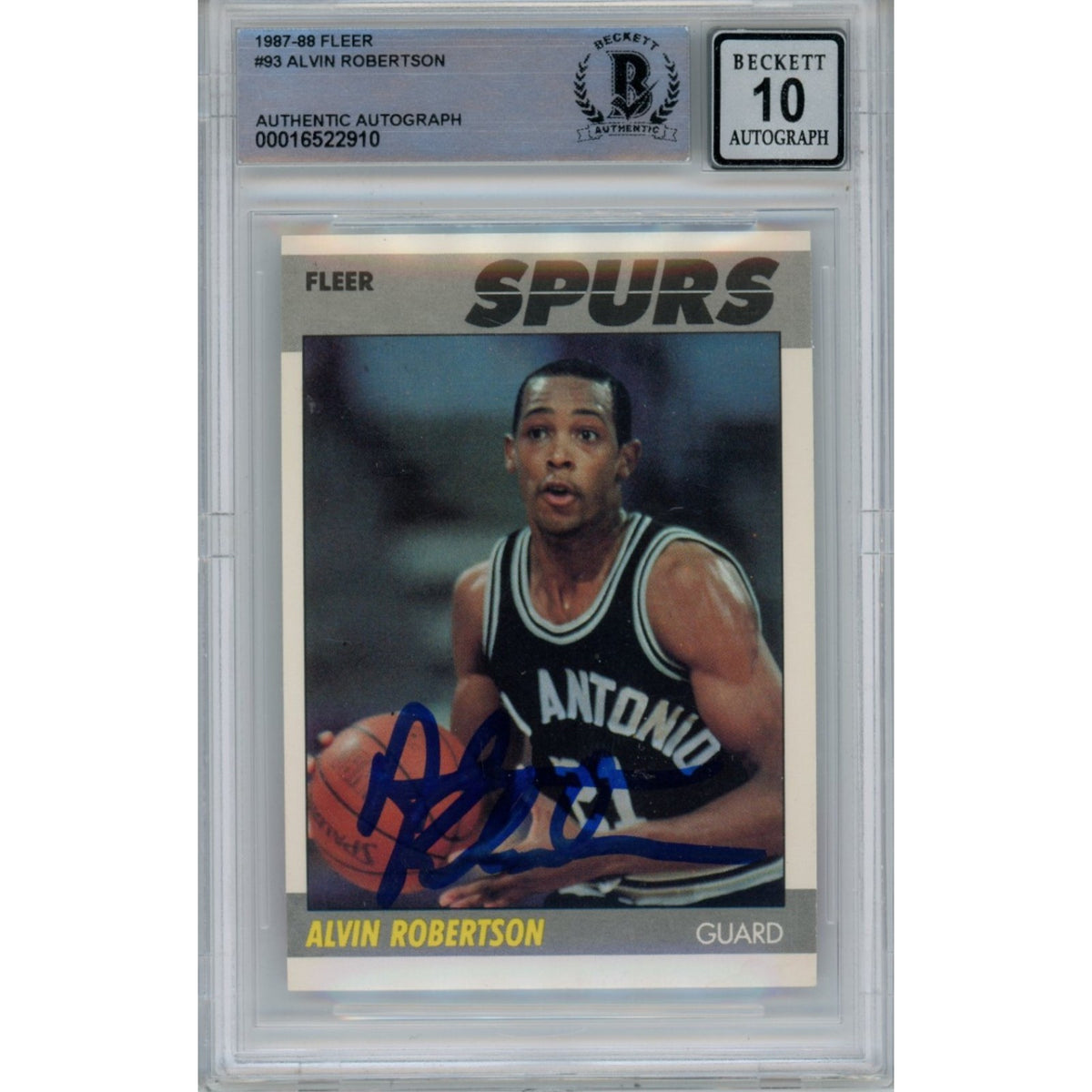 Alvin Robertson San Antonio Spurs Signed Card - 1987-88 Fleer 93 10 Grade Beckett Beckett - 47065-Powers Sports Memorabilia