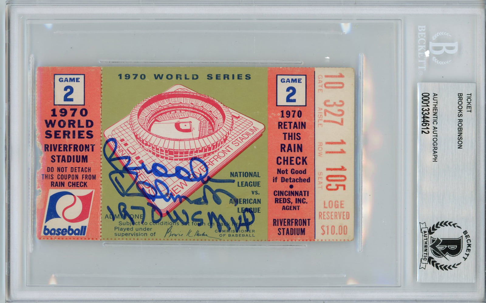 Brooks Robinson Baltimore Orioles Signed Card - 1970 World Series Ticket Game 2 MVP BAS Slab Beckett-Powers Sports Memorabilia