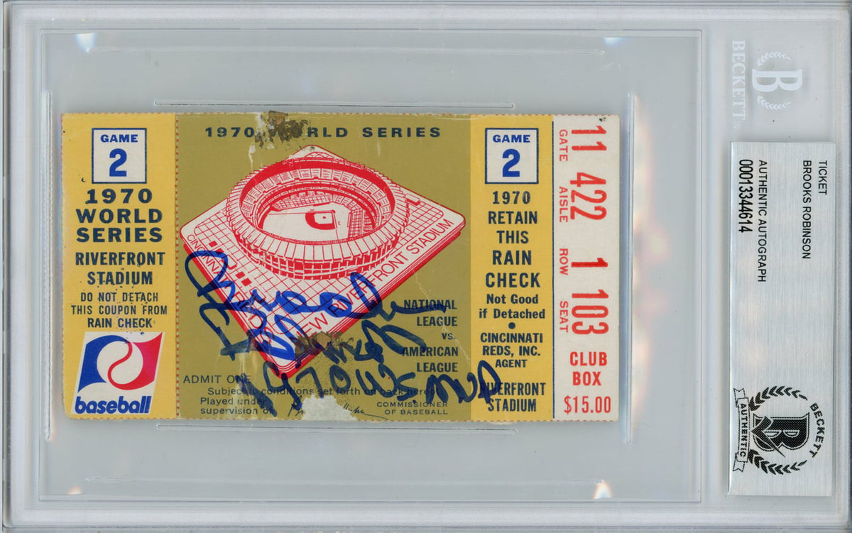 Brooks Robinson Baltimore Orioles Signed Card - 1970 World Series Ticket Game 2 MVP BAS Slab Beckett - 31611-Powers Sports Memorabilia
