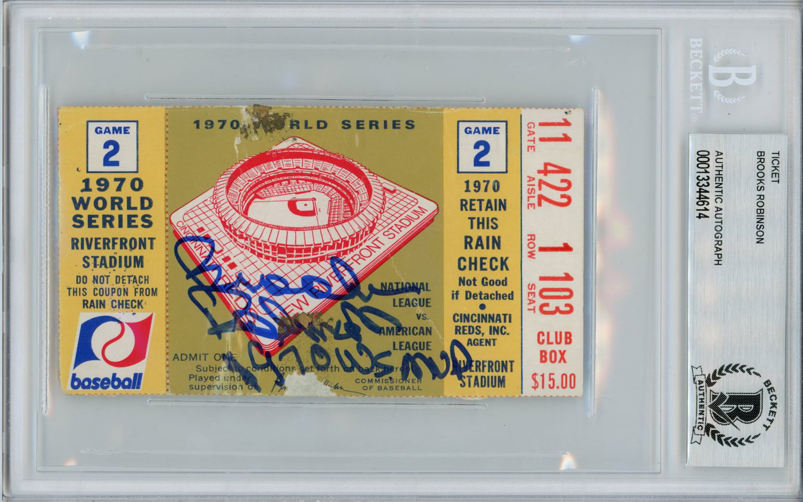 Brooks Robinson Baltimore Orioles Signed Card - 1970 World Series Ticket Game 2 MVP BAS Slab Beckett - 31611-Powers Sports Memorabilia