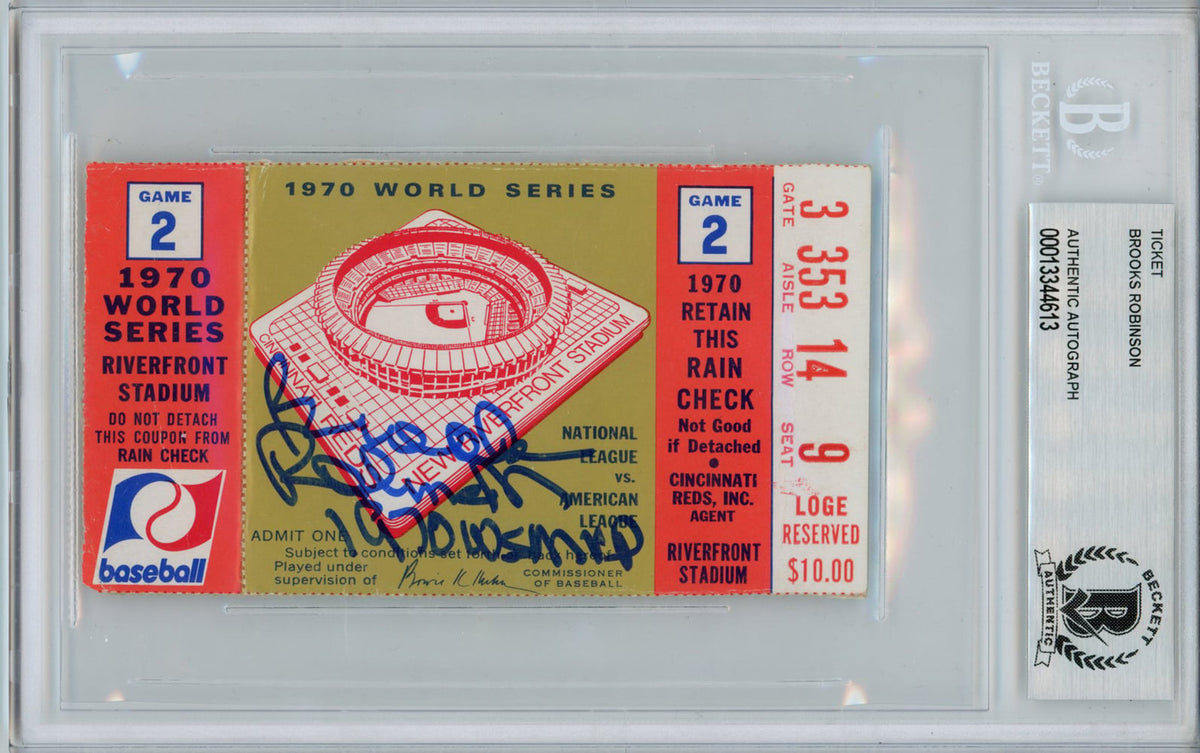Brooks Robinson Baltimore Orioles Signed Card - 1970 World Series Ticket Game 2 MVP BAS Slab Beckett - 31612-Powers Sports Memorabilia