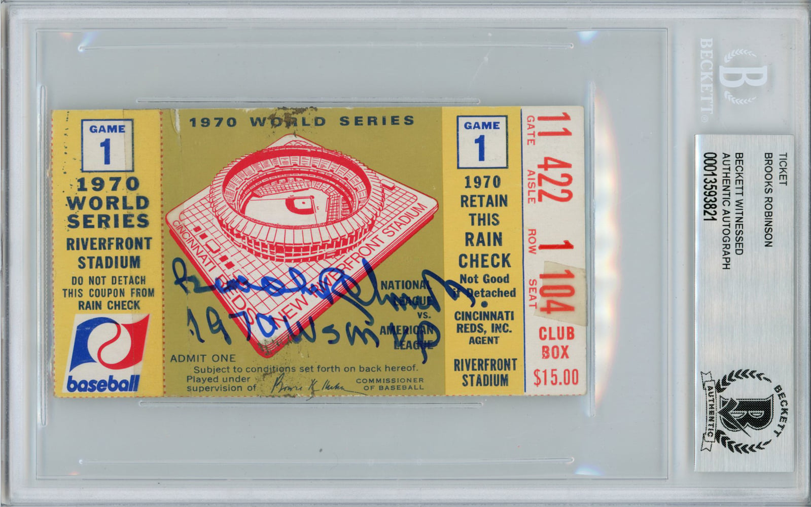 Brooks Robinson Baltimore Orioles Signed Card - 1970 World Series Game 1 Ticket Stub MVP BAS Slab Beckett-Powers Sports Memorabilia