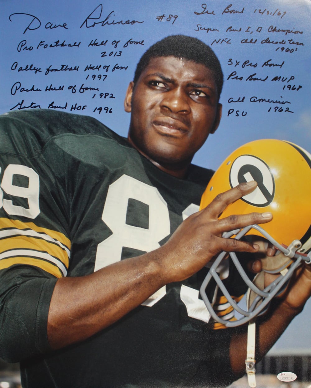 Dave Robinson Green Bay Packers Signed 16x20 Photo - 10 Insc JSA JSA-Powers Sports Memorabilia