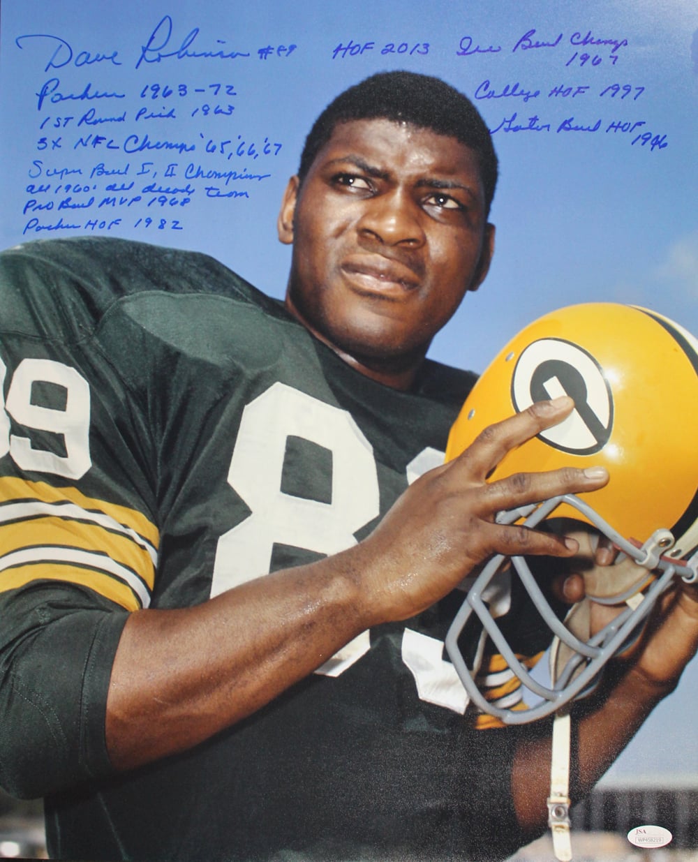 Dave Robinson Green Bay Packers Signed 16x20 Photo - 11 Insc JSA JSA-Powers Sports Memorabilia