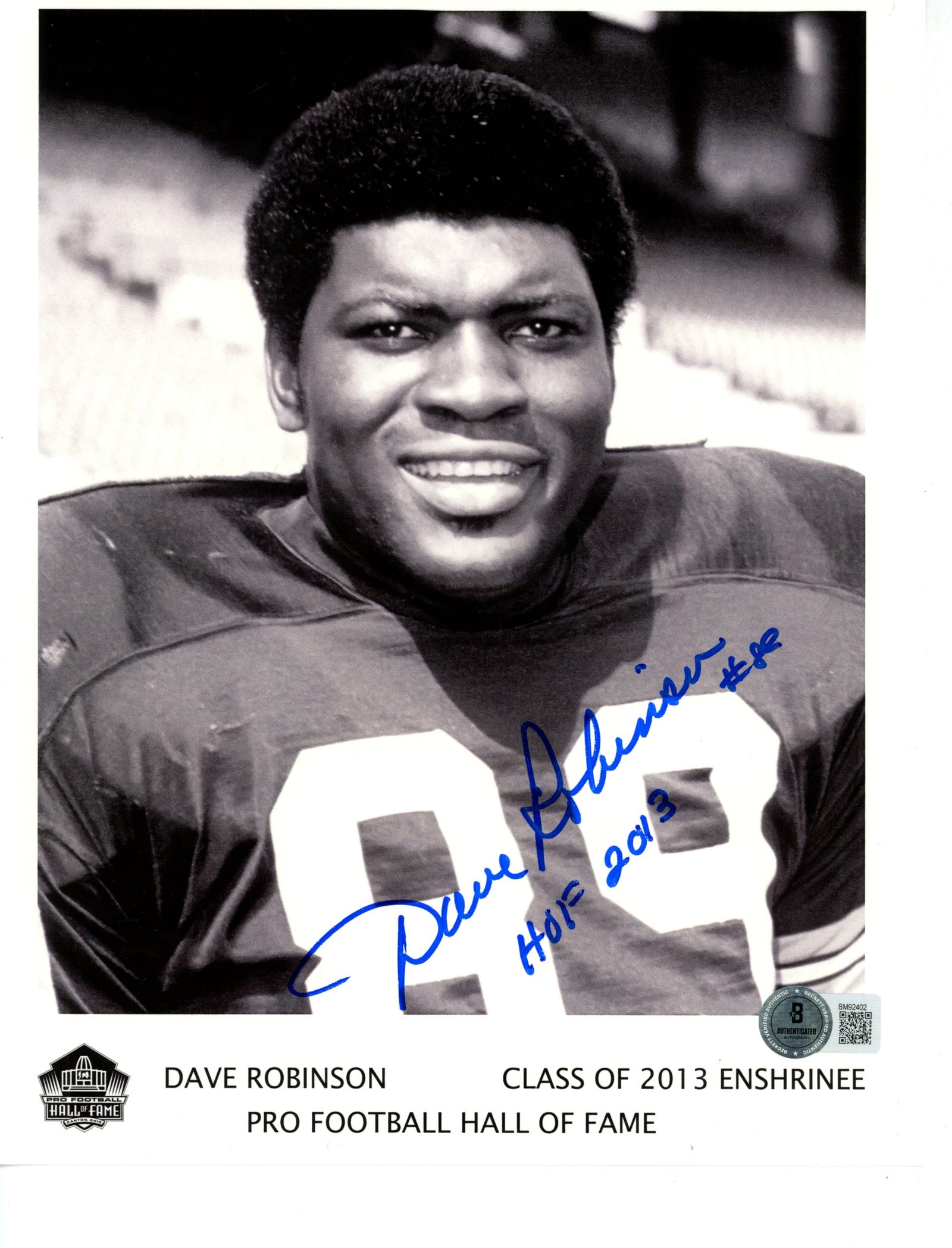 Dave Robinson Green Bay Packers Signed 8x10 Photo SKU 59517-Powers Sports Memorabilia