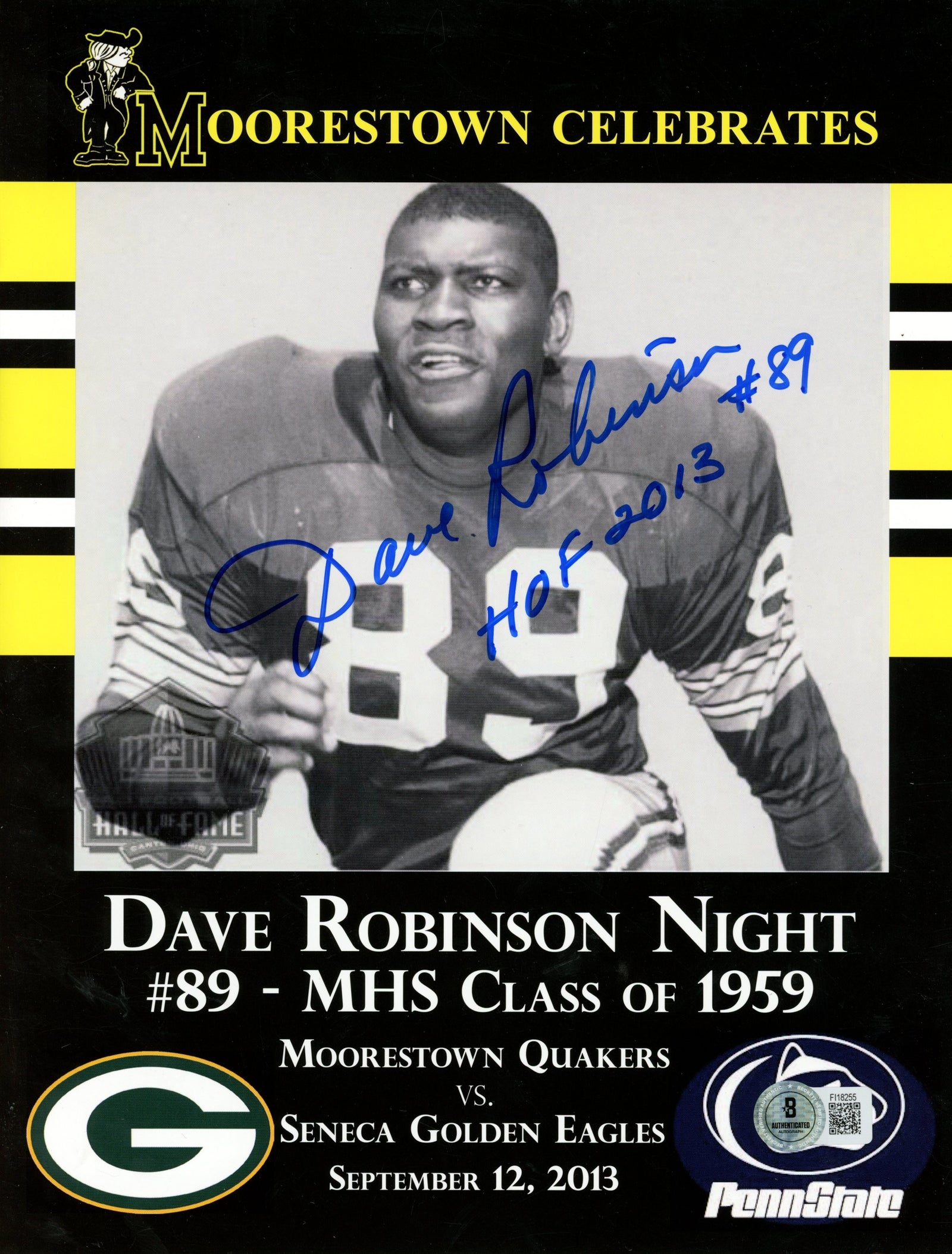 Dave Robinson 2013 Moorestown Dave Robinson Night Signed Program-Powers Sports Memorabilia