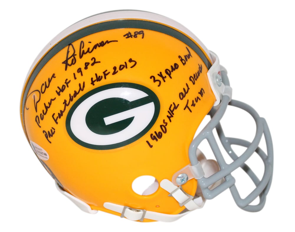 Dave Robinson Green Bay Packers Signed Mini Helmet - 10 Insc Stats Beckett-Powers Sports Memorabilia
