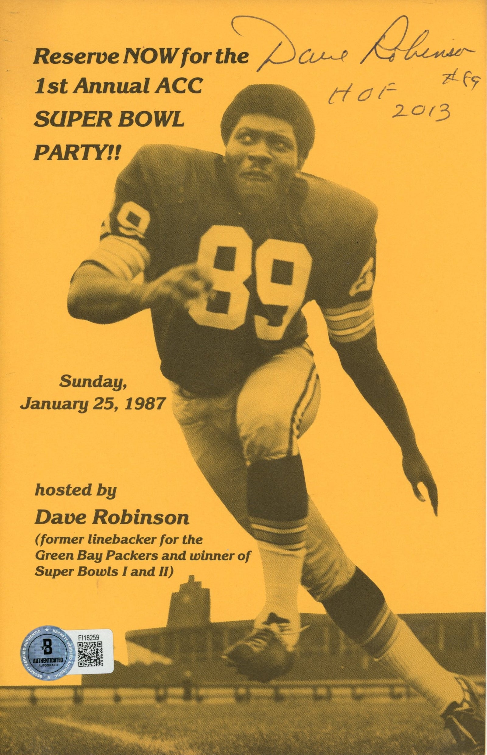 Dave Robinson Signed Green Bay Packers Akron City Club Pamphlet-Powers Sports Memorabilia