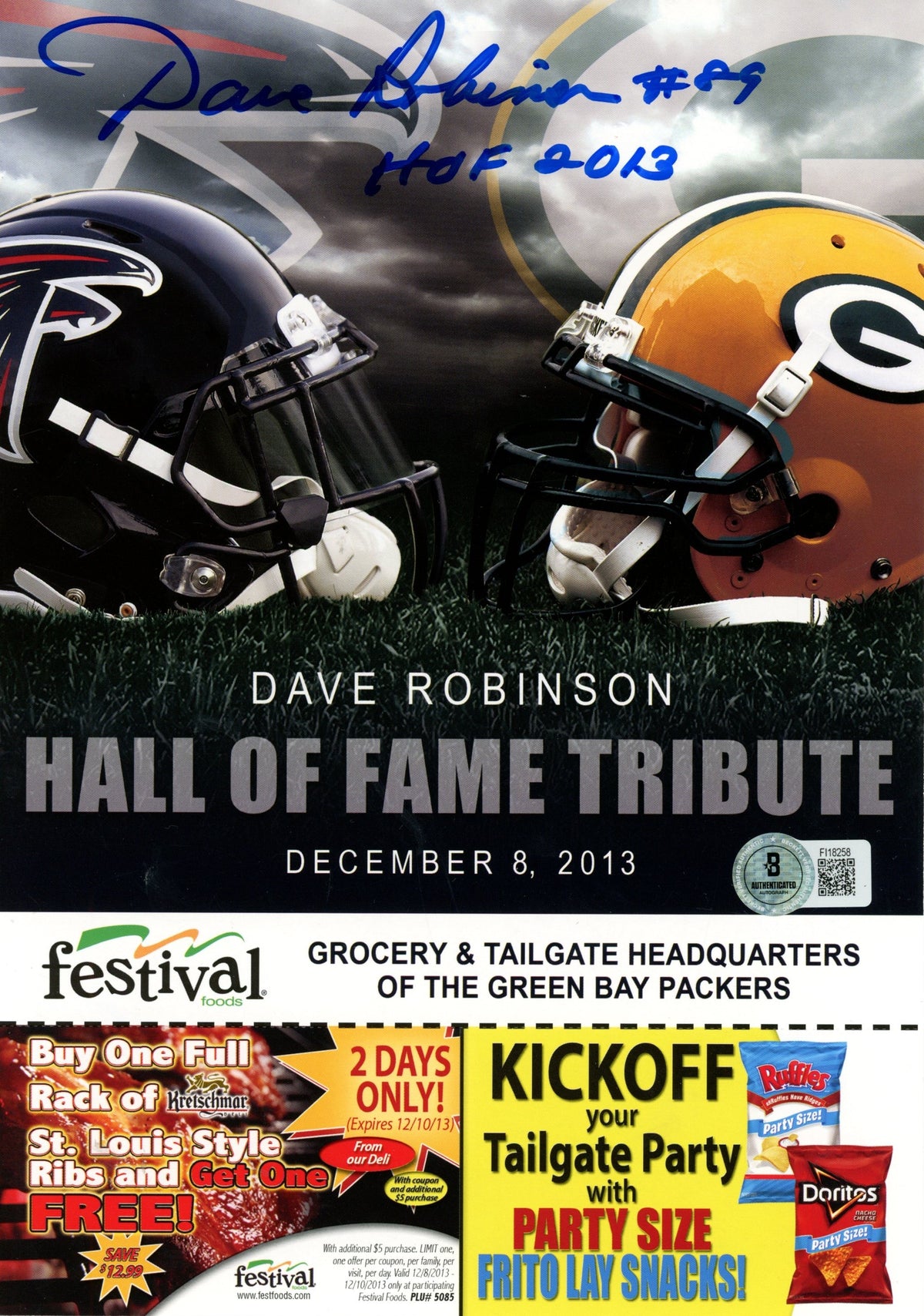 Dave Robinson Green Bay Packers Signed Mini Helmet - 7x10 Tribute Ad Beckett Beckett-Powers Sports Memorabilia
