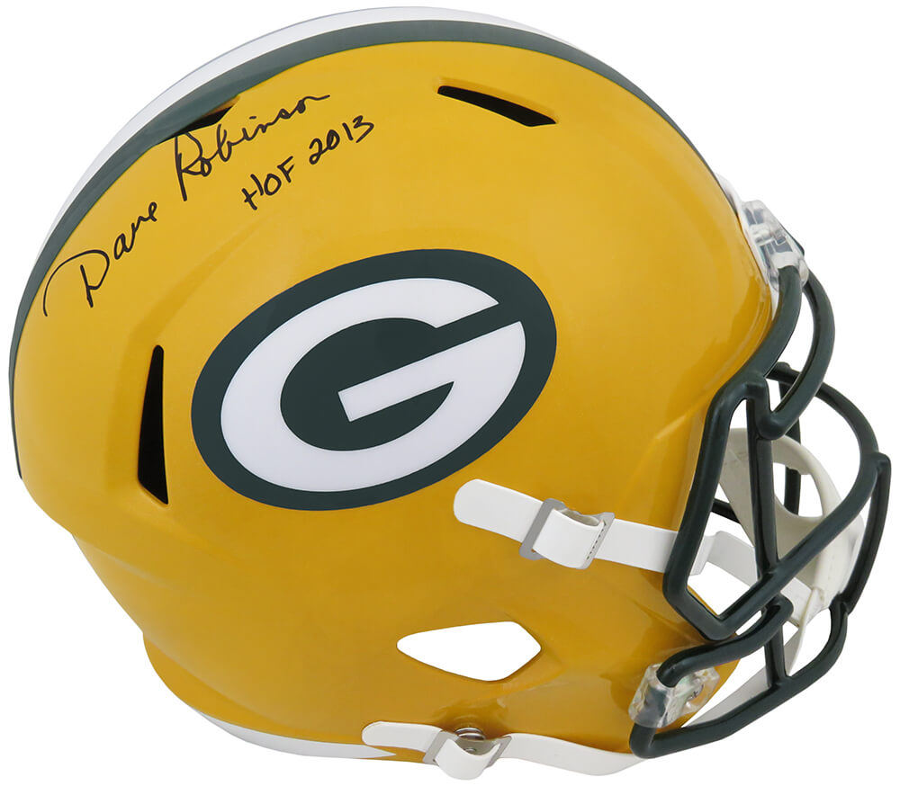 Dave Robinson Autographed GB Packers Riddell Full Size Speed Replica Helmet with HOF 2013-Powers Sports Memorabilia