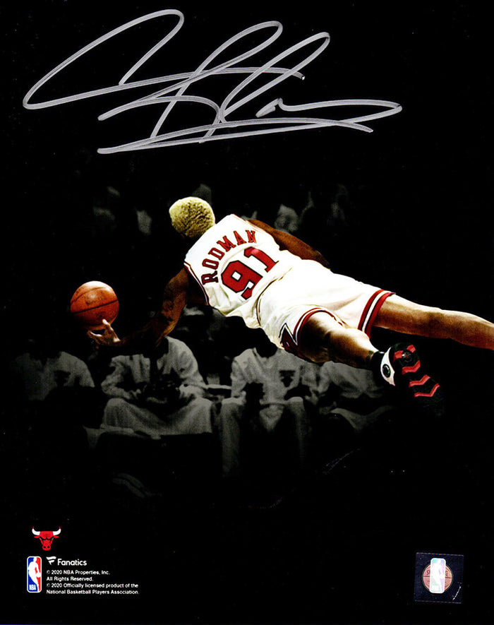 Dennis Rodman Autographed Chicago Bulls Diving Spotlight 8x10 Photo-Powers Sports Memorabilia