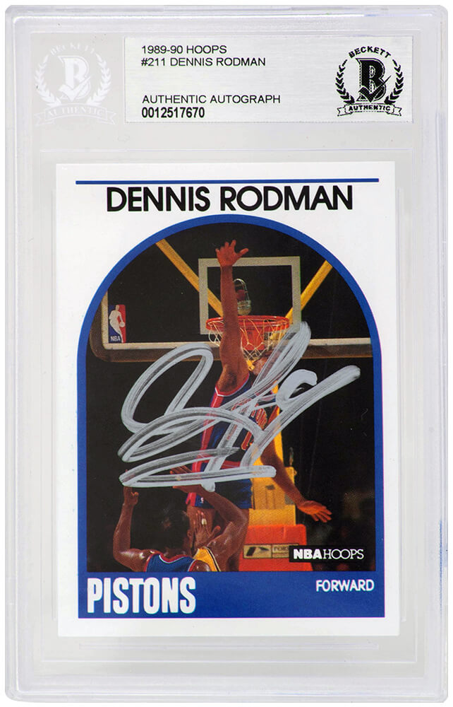 Dennis Rodman Detroit Pistons Autographed 1989 90 NBA Hoops Basketball Card-Powers Sports Memorabilia