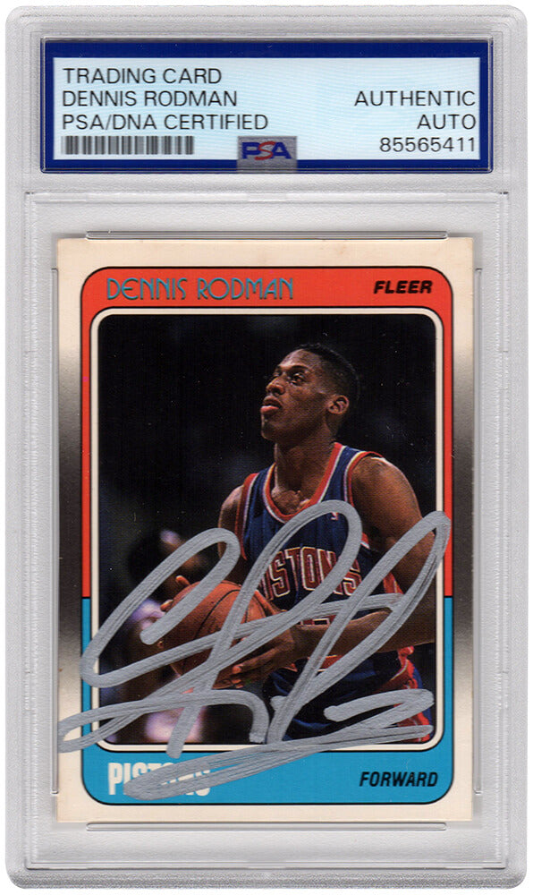 Dennis Rodman Autographed Detroit Pistons 1988 Fleer Rookie Basketball Card #43 - (PSA/DNA Encapsulated)-Powers Sports Memorabilia