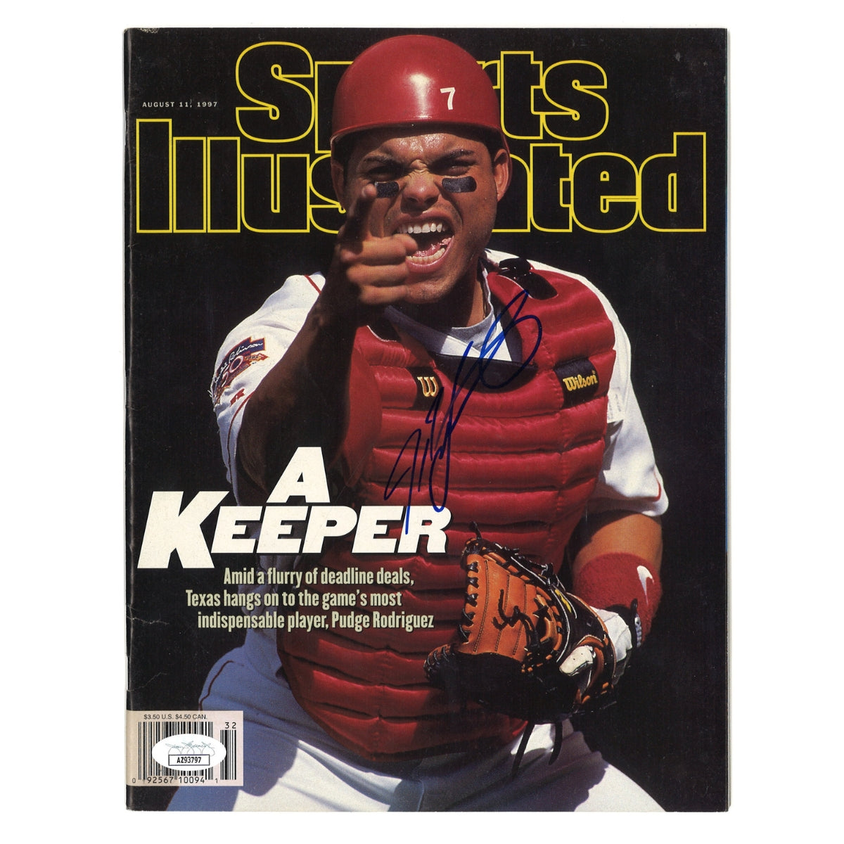 Ivan Rodriguez Texas Rangers Signed 8/11/1997 Sports Illustrated Magazine (JSA COA #AZ93797)-Powers Sports Memorabilia