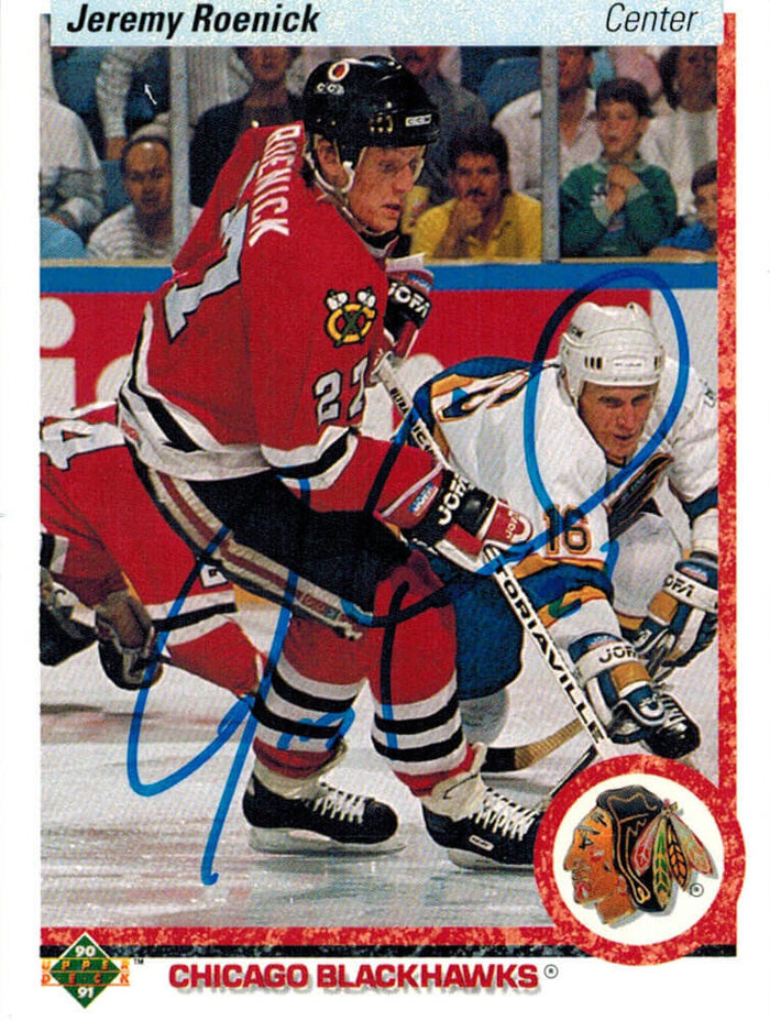 Jeremy Roenick Autographed Blackhawks 1990 Upper Deck Rookie Card #63-Powers Sports Memorabilia