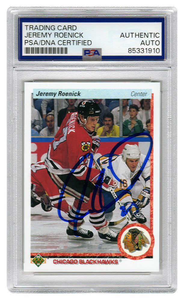 Jeremy Roenick Autographed Chicago Blackhawks 1990 Upper Deck Rookie Hockey Card #63 - (PSA/DNA Encapsulated)-Powers Sports Memorabilia