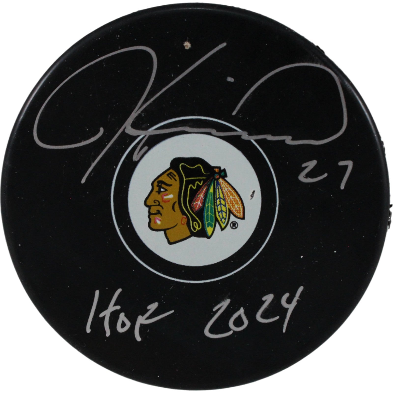 Jeremy Roenick Chicago Blackhawks Logo Signed Puck HOF-Powers Sports Memorabilia