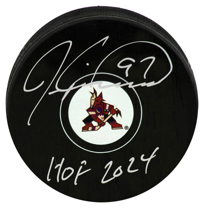 Jeremy Roenick Autographed Arizona Coyotes Logo Hockey Puck with HOF 2024-Powers Sports Memorabilia